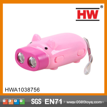 Cartoon Design Pink Pig Hand Pressing Lampe de poche